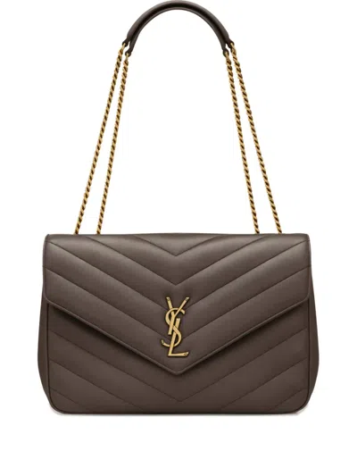 Saint Laurent Loulou Large Chevron Chain Shoulder Bag In Gray