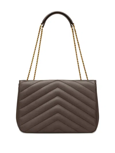 Saint Laurent Loulou Large Chevron Chain Shoulder Bag In Gray