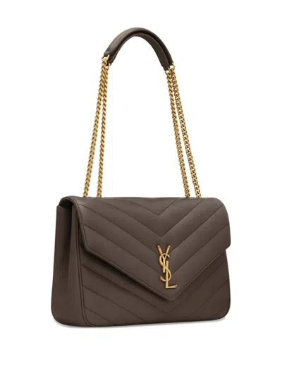 Saint Laurent Loulou Large Chevron Chain Shoulder Bag In Gray