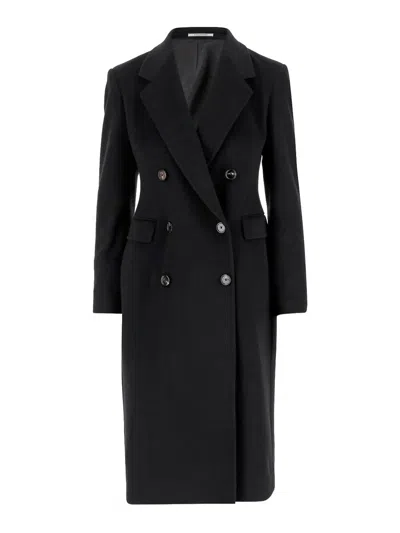 Tagliatore Double-breasted Coat Featuring Flap Pockets In Black