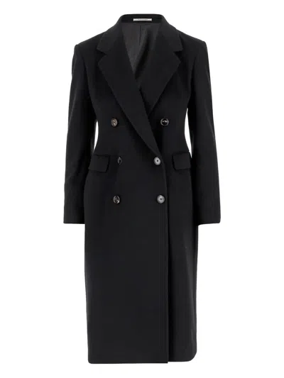 Tagliatore Double-breasted Coat Featuring Flap Pockets In Black