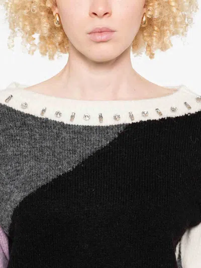 Twinset Twin-set Colour-block Panelled Knit Sweater With Embellished Neckline In Multi