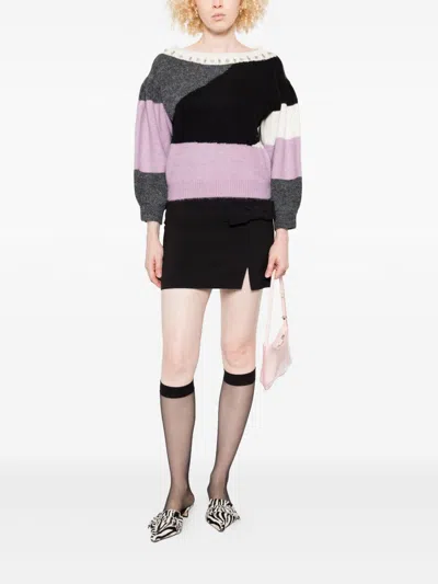 Twinset Twin-set Colour-block Panelled Knit Sweater With Embellished Neckline In Multi