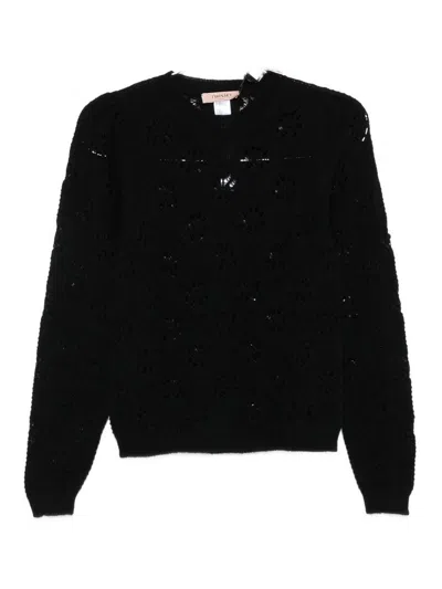 Twinset Twin-set Black Sweater With Floral Openwork Detailing In Black
