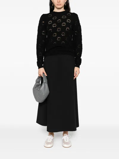 Twinset Twin-set Black Sweater With Floral Openwork Detailing In Black