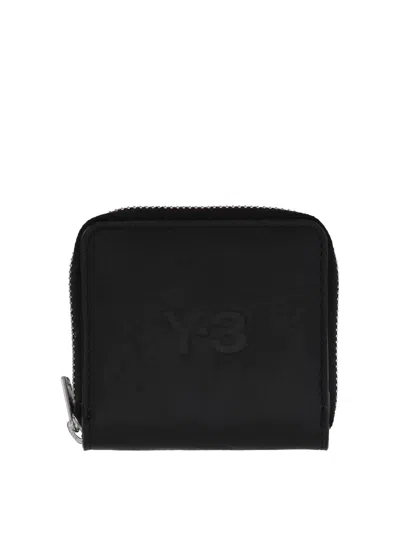 Y-3 Black Cowhide Compact Wallet With Zip-around Closure In Black