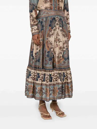 Zimmermann Ascension Tiered Midi Skirt In Multi