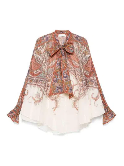 Zimmermann Rhiannon Tie-neck Ramie Shirt In Multi