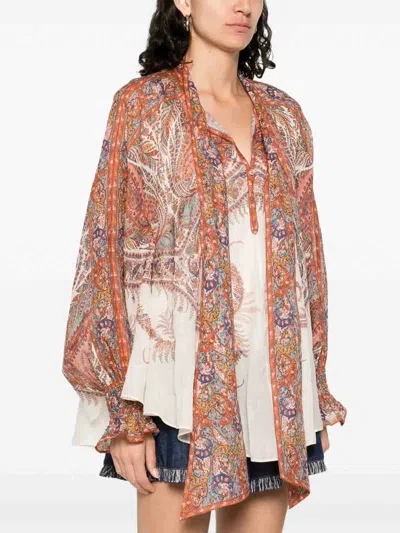 Zimmermann Rhiannon Tie-neck Ramie Shirt In Multi