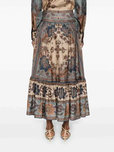 Zimmermann Ascension Tiered Midi Skirt In Multi