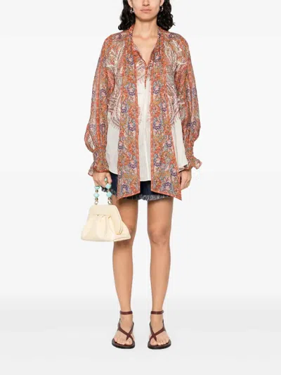 Zimmermann Rhiannon Tie-neck Ramie Shirt In Multi