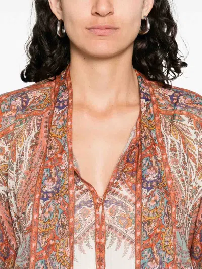 Zimmermann Rhiannon Tie-neck Ramie Shirt In Multi