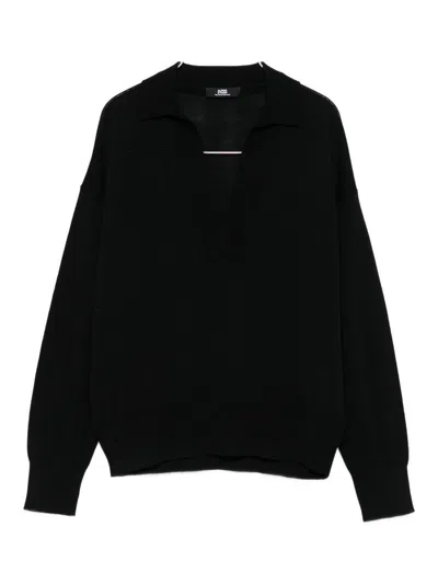 Alpha Studio Black Shirt With Polo Collar And V-neck  In Black