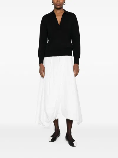 Alpha Studio Black Shirt With Polo Collar And V-neck  In Black