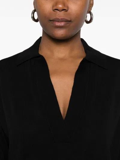 Alpha Studio Black Shirt With Polo Collar And V-neck  In Black