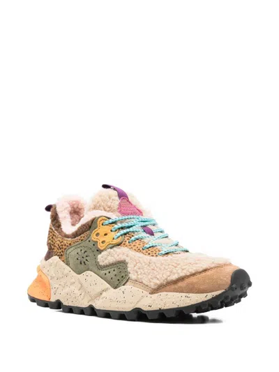 Flower Mountain Textured Shearling And Suede Sneakers In Multi