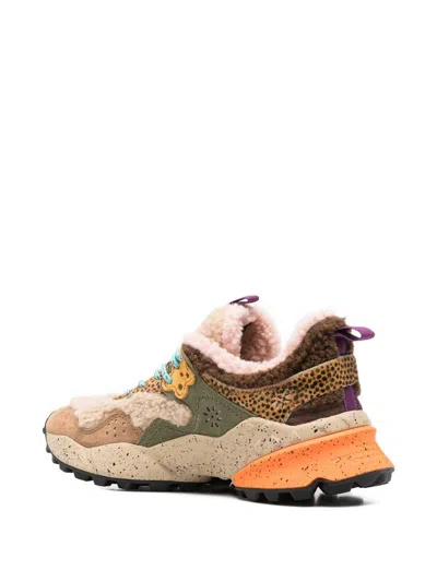 Flower Mountain Textured Shearling And Suede Sneakers In Multi