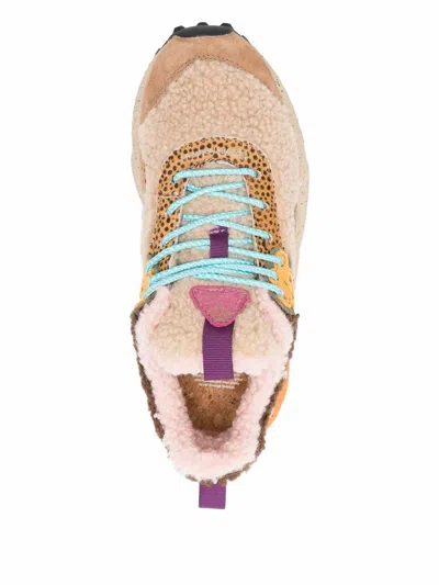 Flower Mountain Textured Shearling And Suede Sneakers In Multi