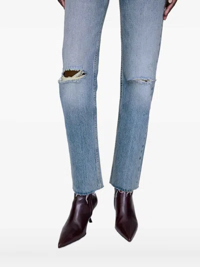 Anine Bing Bruno Destructed Frayed Jeans In Blue