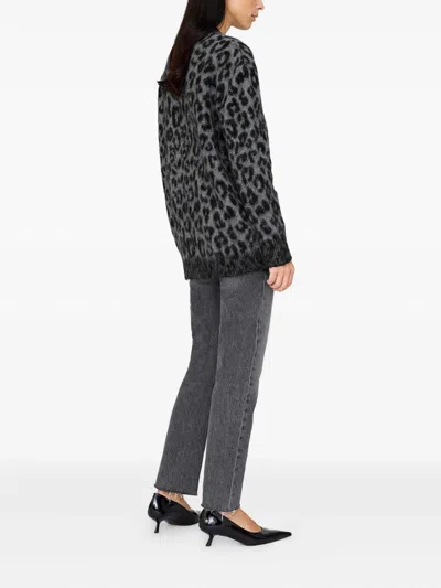 Anine Bing Leopard Print Cardigan Featuring Front Pockets In Black