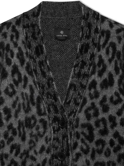 Anine Bing Leopard Print Cardigan Featuring Front Pockets In Black