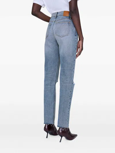 Anine Bing Bruno Destructed Frayed Jeans In Blue