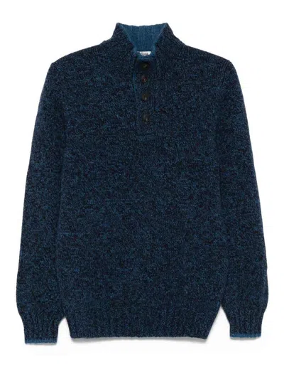 Vengera Textured Knit Sweater With High Collar In Blue