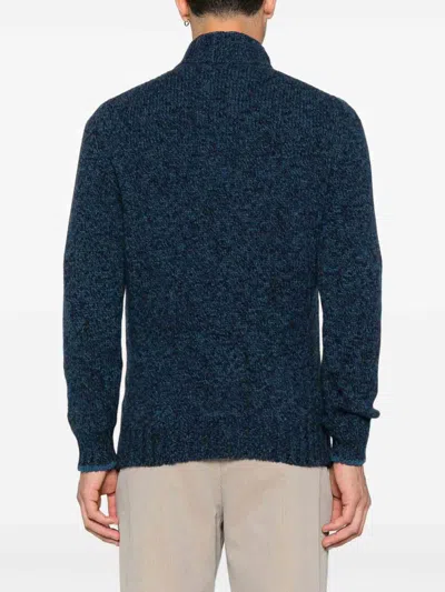 Vengera Textured Knit Sweater With High Collar In Blue