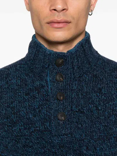 Vengera Textured Knit Sweater With High Collar In Blue