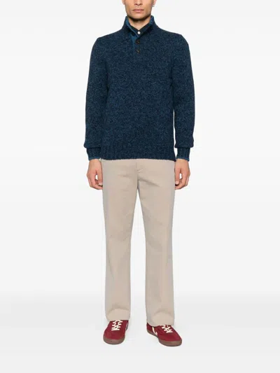 Vengera Textured Knit Sweater With High Collar In Blue