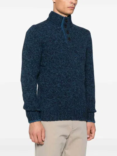 Vengera Textured Knit Sweater With High Collar In Blue