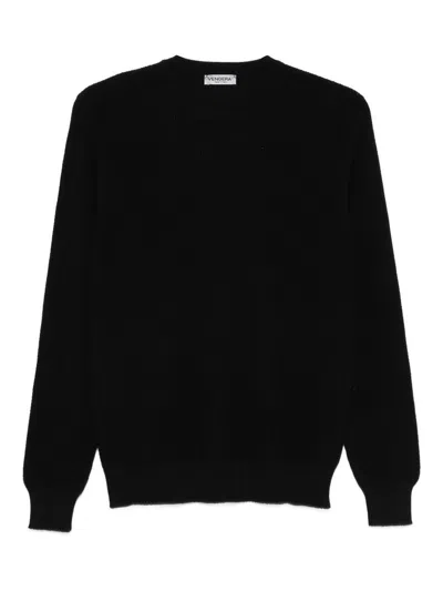 Vengera Classic Crew Neck Sweater In Virgin Wool In Black