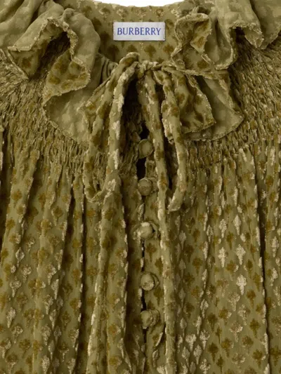 Burberry Ruffled-collar Velvet Blouse In Green