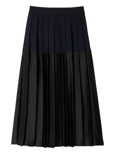 Sandro Pleated Colourblock Midi Skirt In Black