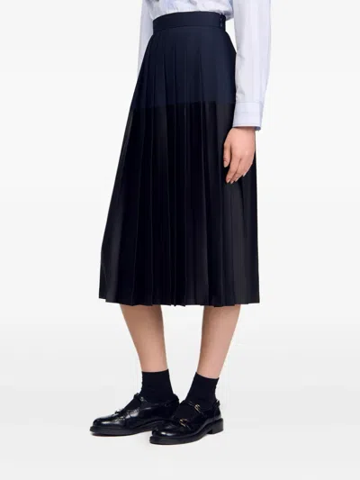 Sandro Pleated Colourblock Midi Skirt In Black