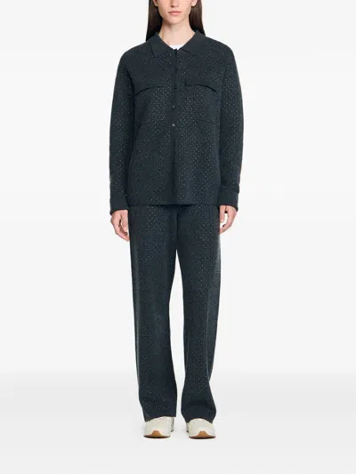 Sandro Button Cardigan In Gray