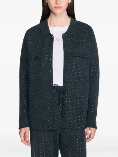 Sandro Button Cardigan In Gray