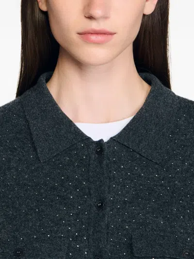 Sandro Button Cardigan In Gray