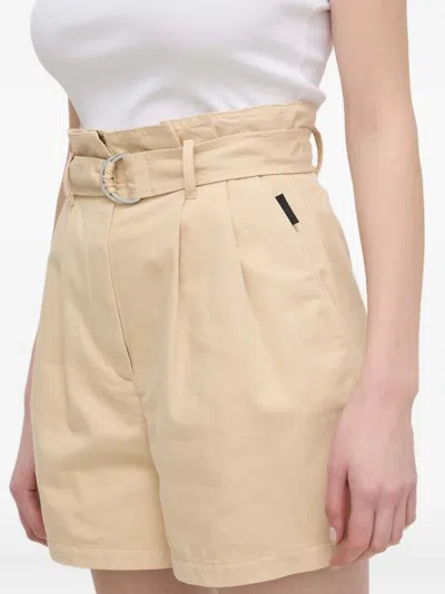 Hugo Boss Belted Pleated Shorts In Neutral