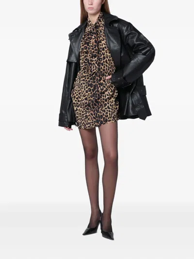 Saint Laurent Leopardprint Silk Mini Dress In Multi