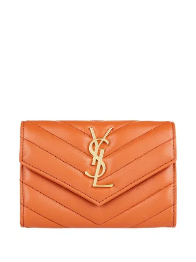 Saint Laurent Chevron Logo Wallet In Orange