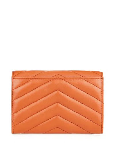 Saint Laurent Chevron Logo Wallet In Orange