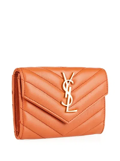 Saint Laurent Chevron Logo Wallet In Orange