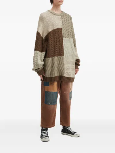 Aftermaths Patchwork Cable-knit Sweater In Multi