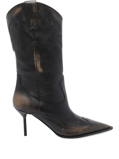 Paris Texas Western Inspired Mid-calf Stiletto Boots In Animal Print