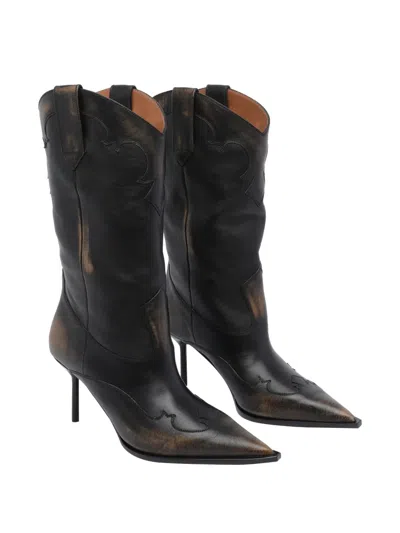 Paris Texas Western Inspired Mid-calf Stiletto Boots In Animal Print