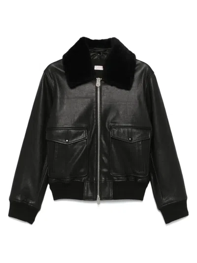 Fursac Zip-up Leather Jacket In Black