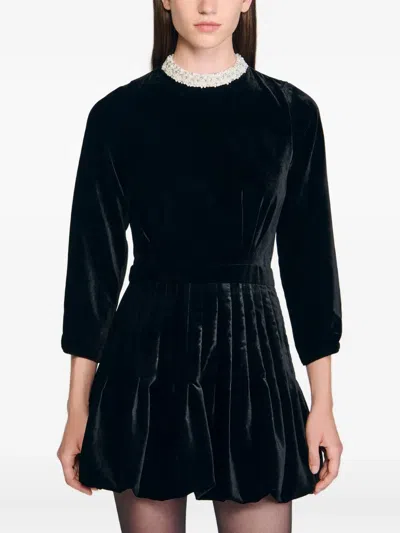 Sandro Velvet Mini Dress In Black