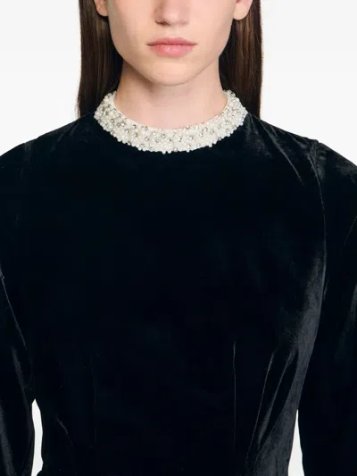 Sandro Velvet Mini Dress In Black