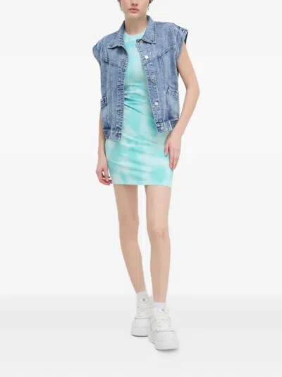Hugo Boss Tie-dye Logo Mini Dress In Blue